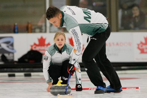 JOHN WOODS / WINNIPEG FREE PRESS
Jocelyn Peterman and Brett Gallant compete against Chelsea Carey and Colin Hodgson in the Mixed Doubles Classic at The Granite Curling Club in Winnipeg Monday, September 4, 2017.

