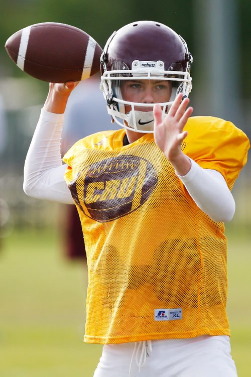 JOHN WOODS / WINNIPEG FREE PRESS
St Paul's Crusader quarterback Brody Lawson is photographed during practice at the school Tuesday, September 5, 2017. 
