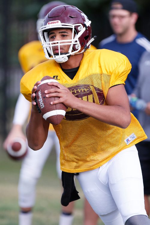 JOHN WOODS / WINNIPEG FREE PRESS
St Paul's Crusader quarterback Te Jessie is photographed during practice at the school Tuesday, September 5, 2017. 

