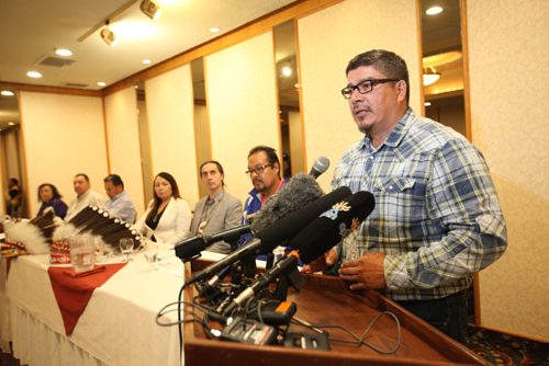 RUTH BONNEVILLE / WINNIPEG FREE PRESS 

First Nation Chief Alex McDougal of the remote, northern community of Wasagamack at media conference which he held to talk about  the frantic chaos that erupted when  the community had to do an emergency evacuation by boat and plane after wild fires started to surround them 10 days ago at a press conference held at the Best Western Hotel Wednesday.  Over 2000 evacuees from Wasagamack and approximately 6000 in total from the surrounding areas are living temporarily  in Winnipeg, Brandon and other communities until it is safe to go home.
Note: photos of the fires and community being evacuated being sent to reporter and photo desk.  
See Alex Paul story.


Sept  06, 2017
