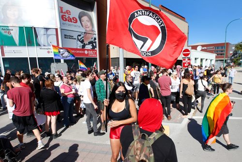 WAYNE GLOWACKI / WINNIPEG FREE PRESS

Over two hundred anti-fascist demonstrators gathered on Portage Ave. in front of the CBC Saturday morning. They later marched to the Legislative grounds to join the Winnipeg Diversity Rally Against Hate demonstration.  Ryan Thorpe  story Sept. 9 2017