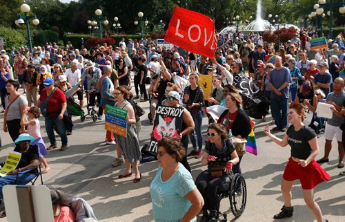 WAYNE GLOWACKI / WINNIPEG FREE PRESS

About 500 people attended the Winnipeg Diversity Rally Against Hate demonstration outside the Legislative building Saturday and heard speeches and music.   Ryan Thorpe  story Sept. 9 2017