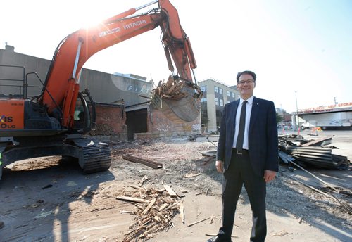 WAYNE GLOWACKI / WINNIPEG FREE PRESS

Paul Vogt, Red River College president and CEO stands near the former Metro Motors that is being demolished, this will be the site for the college's Innovation Centre.   Martin Cash  story   Sept. 12 2017