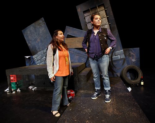 WAYNE GLOWACKI / WINNIPEG FREE PRESs

Actors Erica Wilson and Melanee Deschambeault,right, in a scene from Two Indians at the  Asper Centre for Theatre and Film. Randall King  story   Sept. 12 2017