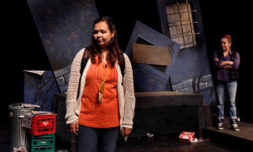 WAYNE GLOWACKI / WINNIPEG FREE PRESs

Actors Erica Wilson and Melanee Deschambeault,right, in a scene from Two Indians at the  Asper Centre for Theatre and Film. Randall King  story   Sept. 12 2017