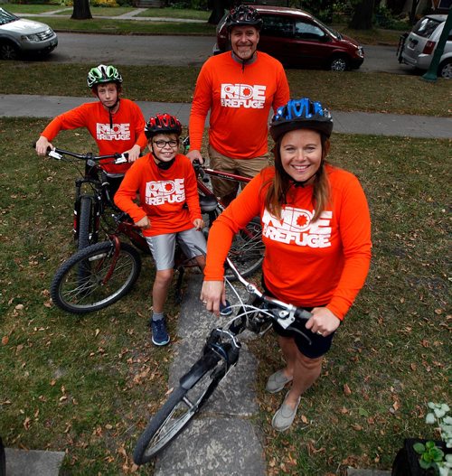 PHIL HOSSACK / WINNIPEG FREE PRESS  - FAITH, 30 local ministries and charities raise funds at joint walk/cycle event, Ride for Refuge participants Marla and Lowell Friesen and their sons Daniel, 9 (centre) and Joshua, 12 (back Left) will be participating. See Brenda Suderman's story. - Sept 14, 2017