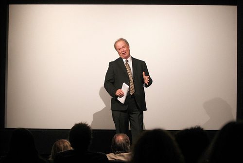 PHIL HOSSACK / WINNIPEG FREE PRESS  - Kevin Rollason introduces the film "Obit" at Cinematique Thursday evening. See story. - Sept 14, 2017