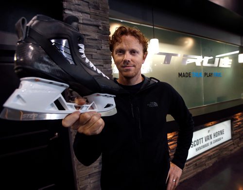 WAYNE GLOWACKI / WINNIPEG FREE PRESS
Scott Van Horne is the founder of VH Footwear that was bought by True Sports last year. They make custom hockey skates (that cost $1,000 per pair). The grand opening is on Tuesday. Martin Cash story Sept. 15 2017