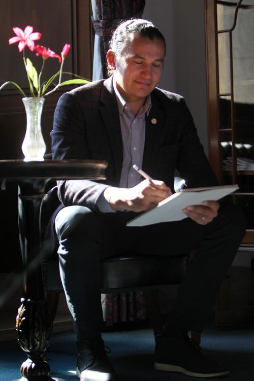 RUTH BONNEVILLE / WINNIPEG FREE PRESS

Portraits of NDP Leader Wab Kinew being interviewed by FP  in his new Official Opposition office at the Legislature.

See Larry Kusch story 
 
SEPT 18, 2017
