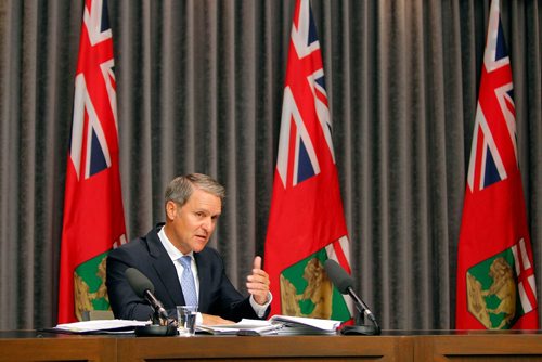 BORIS MINKEVICH / WINNIPEG FREE PRESS
Finance Minister Cameron Friesen talks about the province's release of Public Accounts for 2016-17 fiscal year. Photo taken in room 68, Legislative Building. Sept. 19, 2017