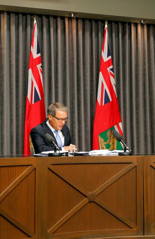 BORIS MINKEVICH / WINNIPEG FREE PRESS
Finance Minister Cameron Friesen talks about the province's release of Public Accounts for 2016-17 fiscal year. Photo taken in room 68, Legislative Building. Sept. 19, 2017