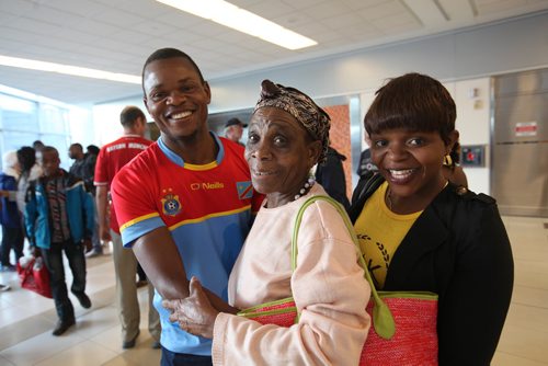 RUTH BONNEVILLE / WINNIPEG FREE PRESS

Victorine Mukuatshiomba (older women) from Winnipeg. hugs  Bill Mukendi, and his sister Marie after they arrive with family members at James Richardson airpot Wednesday.   

Family members of Congolese refugees, who waited 9 years to come to Canada, arrives in Winniipeg at the James Richardson Airport Wednesday.  The family was   privately sponsored by North End Sponsorship Team (NEST) spokesman Jim Mair.  

Names of arrivals;
 Martha Mukendi, 30, her husband Mbuyi Jean Kazadi, 37; 3 sons- Jacques, 13; Justin, 12; Joseph, 5 and one daughter, Josephine, 5 --  and Martha's 3 siblings, Marie, 22; Bill, 24 and Rebecca, 25.

For Sanders story.

SEPT 20, 2017
