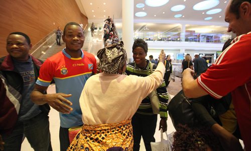 RUTH BONNEVILLE / WINNIPEG FREE PRESS


Victorine Mukuatshiomba (back of head) from Winnipeg reaches out to hug  Martha Mukend as she arrives with her husband, four kids and three siblings at James Richardson airpot Wednesday.   
The Congolese refugees, who waited 9 years to come to Canada, arrived in Winniipeg after being privately sponsored by North End Sponsorship Team (NEST) spokesman Jim Mair.  

Names of arrivals;
 Martha Mukendi, 30, her husband Mbuyi Jean Kazadi, 37; 3 sons- Jacques, 13; Justin, 12; Joseph, 5 and one daughter, Josephine, 5 --  and Martha's 3 siblings, Marie, 22; Bill, 24 and Rebecca, 25.

For Sanders story.

SEPT 20, 2017
