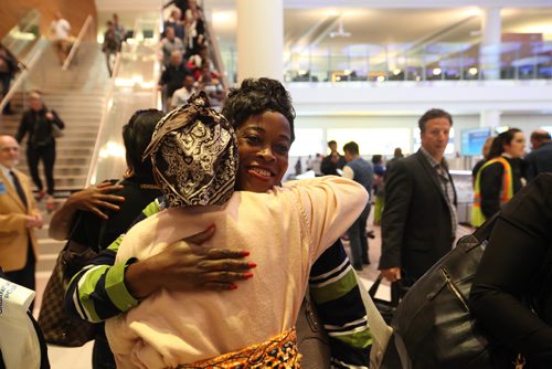 RUTH BONNEVILLE / WINNIPEG FREE PRESS


Victorine Mukuatshiomba (back of head) from Winnipeg hugs  Martha Mukend as she arrives with her husband, four kids and three siblings at James Richardson airpot Wednesday.   
The Congolese refugees, who waited 9 years to come to Canada, arrived in Winniipeg after being privately sponsored by North End Sponsorship Team (NEST) spokesman Jim Mair.  

Names of arrivals;
 Martha Mukendi, 30, her husband Mbuyi Jean Kazadi, 37; 3 sons- Jacques, 13; Justin, 12; Joseph, 5 and one daughter, Josephine, 5 --  and Martha's 3 siblings, Marie, 22; Bill, 24 and Rebecca, 25.

For Sanders story.

SEPT 20, 2017
