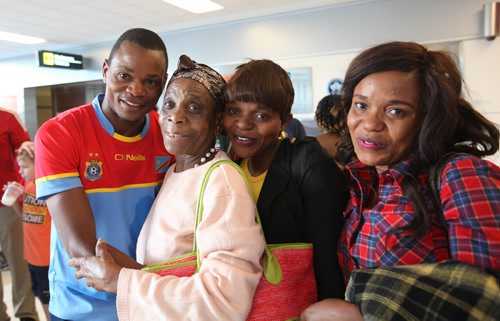 RUTH BONNEVILLE / WINNIPEG FREE PRESS


Victorine Mukuatshiomba (older women) from Winnipeg. hugs  Bill Mukendi, and his sister Marie  and Rebecca (plaid on right), after they arrive with family members at James Richardson airpot Wednesday.   
Family members of Congolese refugees, who waited 9 years to come to Canada, arrives in Winniipeg at the James Richardson Airport Wednesday.   The family was   privately sponsored by North End Sponsorship Team (NEST) spokesman Jim Mair.  

Names of arrivals;
 Martha Mukendi, 30, her husband Mbuyi Jean Kazadi, 37; 3 sons- Jacques, 13; Justin, 12; Joseph, 5 and one daughter, Josephine, 5 --  and Martha's 3 siblings, Marie, 22; Bill, 24 and Rebecca, 25.

For Sanders story.

SEPT 20, 2017

