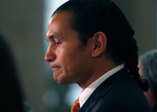 WAYNE GLOWACKI / WINNIPEG FREE PRESS

Wab Kinew leader of the official opposition announces the NDP caucus and critic positions in the rotunda Manitoba Legislative Building Thursday. Larry Kusch story  Sept. 21 2017
