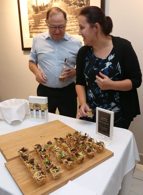 JASON HALSTEAD / WINNIPEG FREE PRESS

L-R: Bruce Dalgarno and Rebecca Reykdal of CanFarm Foods Ltd. serve up noodles with their Big Prairie Sky cold-pressed canola oil during the 11th Great Manitoba Food Fight on Sept. 20, 2017 at De Lucas Cooking Studio. (See Social Page)