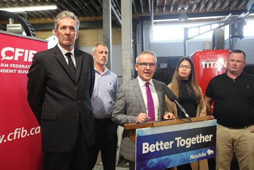 RUTH BONNEVILLE / WINNIPEG FREE PRESS


Premier Brian Pallister responds to the proposed federal tax changes to small businesses at press conference with Dan Kelly, president and CEO, Canadian Federation of Independent Business (at podium) at Western Marble and Tile Friday.
 Others in photo that spoke at presser are; Jeremy Mathison, president and CEO, Western Marble and Tile LTD (rear), Jackie Wild, creative director, Delight Digital and Curtis McRae, farmer, G & G Farms Ltd. 
See Larry Kusch story 

SEPT 22, 2017