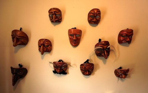 PHIL HOSSACK / WINNIPEG FREE PRESS  -  A Commedia dell'arte masks ardorn Chris Sigurdson's work space. See Wendy's story.  - Spt 23, 2017