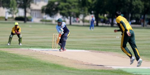 TREVOR HAGAN / WINNIPEG FREE PRESS
A player from AICC bats against the Manitoba Eagles on the cricket field at Assiniboine Park, Sunday, July 9, 2017.