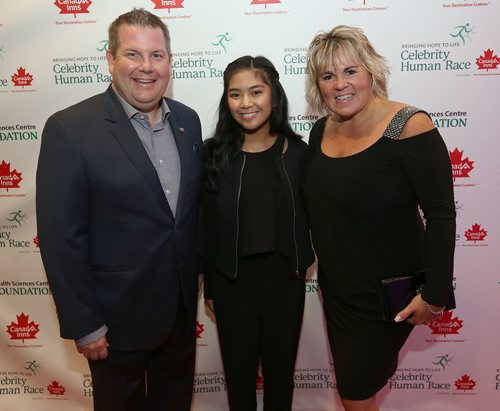 JASON HALSTEAD / WINNIPEG FREE PRESS

L-R: Jonathon Lyon (HSC Foundation president and chief executive officer), performer Maria Aragon and Tina Jones (Banville and Jones Wine Co.) at the awards reception at Canad Inns Destination Centre Polo Park on Sept. 23, 2017 for the Health Sciences Centre Foundations fifth Celebrity Human Race fundraiser. (See Social Page)