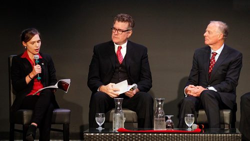 PHIL HOSSACK / WINNIPEG FREE PRESS  -  The three contestants for the Manitoba Liberal Party Leadership Contest at the Manitoba Liberal Party Leaders Dinner at The Metropolitan Entertainment Centre, left to right :  Cindy Lamoureux, Dougald Lamont and Jon Gerrard. See NickMartin story. - Sept 28, 2017