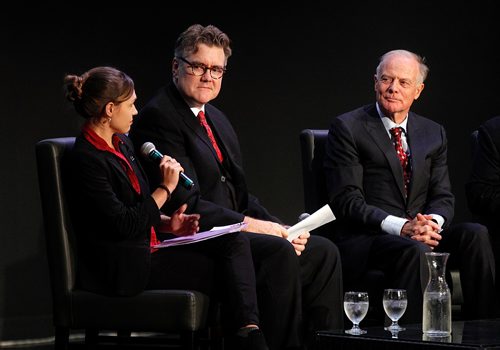 PHIL HOSSACK / WINNIPEG FREE PRESS  -  Manitoba Liberal Party Leadership Contest at the Manitoba Liberal Party Leaders Dinner at The Metropolitan Entertainment Centre, left to right :  Cindy Lamoureux, Dougald Lamont and Jon Gerrard. See NickMartin story. - Sept 28, 2017