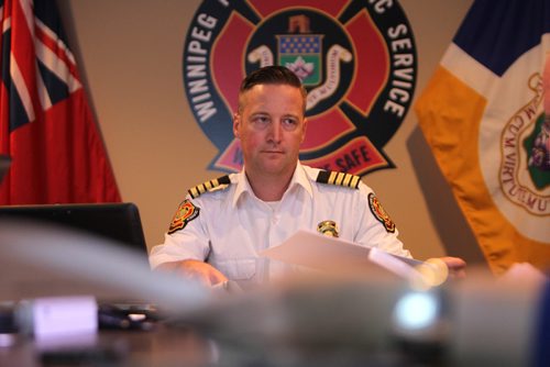 RUTH BONNEVILLE / WINNIPEG FREE PRESS

49.8 Interviews with top Winnipeg Fire Paramedic Service Chief and Deputy Chief at King street office for a 49.8 piece focusing on the use of fire and paramedic resources in Winnipeg and how well (or not) the integrated system is working. 
Photo of deputy chief Tom Wallace in boardroom.  
See Larry Kusch story. 
SEPT 29, 2017