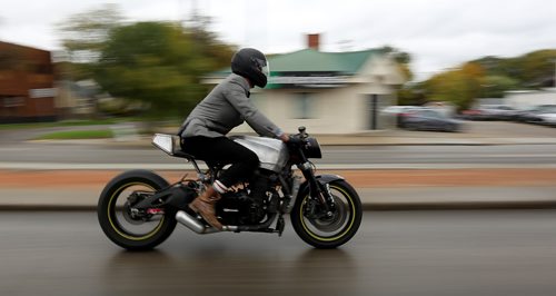 TREVOR HAGAN / WINNIPEG FREE PRESS
Evan Jackson riding his motorcycle during the Gentlemans Ride, a charity motorcycle ride raising money to fight prostate cancer, Sunday, October 1, 2017.