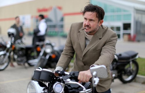 TREVOR HAGAN / WINNIPEG FREE PRESS
Remi Morissette parking his motorcycle during the Gentlemans Ride, a charity motorcycle ride raising money to fight prostate cancer, Sunday, October 1, 2017.