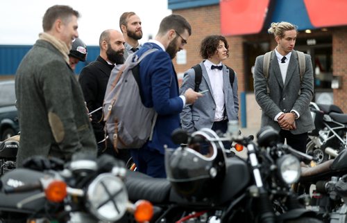 TREVOR HAGAN / WINNIPEG FREE PRESS
Richard Bennett Roschuk, not shown, gives instructions to participants during the Gentlemans Ride, a charity motorcycle ride raising money to fight prostate cancer, Sunday, October 1, 2017.