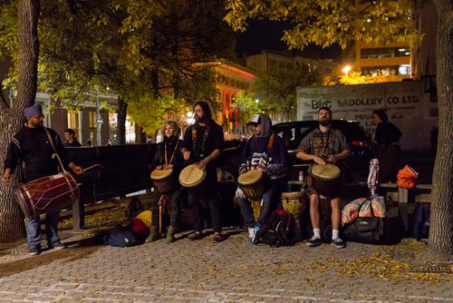 A group of percussionists perform on Albert Street during Nuit Blanche. September 30, 2017 (GREG GALLINGER / WINNIPEG FREE PRESS)
