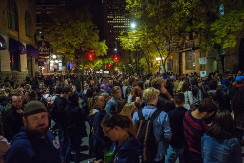 McDermot Street with a large crowd of people for Nuit Blanche. September 30, 2017 (GREG GALLINGER / WINNIPEG FREE PRESS)