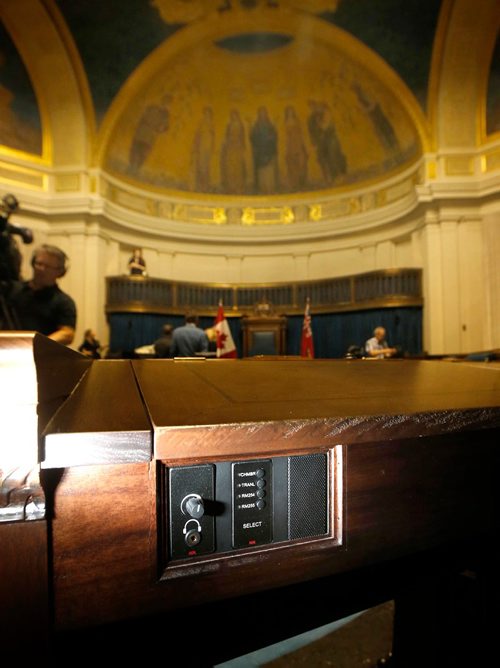 WAYNE GLOWACKI / WINNIPEG FREE PRESS

New individual audio controls for each member in the newly renovated Manitoba Legislature Chambers Monday.Nick Martin story Oct.2 2017