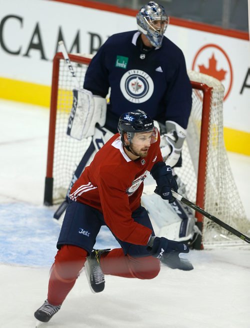 WAYNE GLOWACKI / WINNIPEG FREE PRESS

 Defenseman Tucker Poolman #3 at Winnipeg Jets practice at the Bell MTS Place Tuesday. Jason Bell story Oct.3 2017