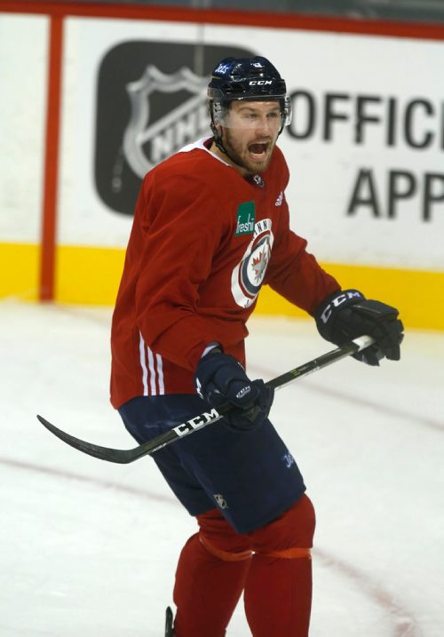 WAYNE GLOWACKI / WINNIPEG FREE PRESS
Defenseman Tucker Poolman #3 at Winnipeg Jets practice at the Bell MTS Place Tuesday. Jason Bell story Oct.3 2017