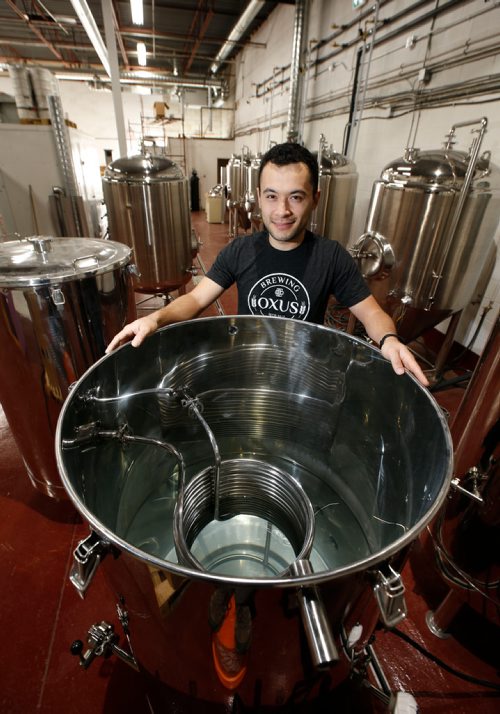 WAYNE GLOWACKI / WINNIPEG FREE PRESS
Sean Shoyoqubov, owner of Oxus Brewing Co. on Sanford St. in Winnipeg. He is by his hot liquor tank for brewing beer soon to be in use. Ben MacFee-Sigurdson story¤ Oct.4 2017