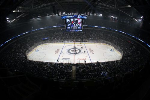 TREVOR HAGAN / WINNIPEG FREE PRESS
Pregame festivities leading up to the opening face-off at the home opener between the Winnipeg Jets' and Toronto Maple Leafs', Wednesday, October 4, 2017.