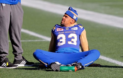 BORIS MINKEVICH / WINNIPEG FREE PRESS
Winnipeg Blue Bombers football walk through practice at IGF. Runningback #33 Andrew Harris. OCT. 5, 2017