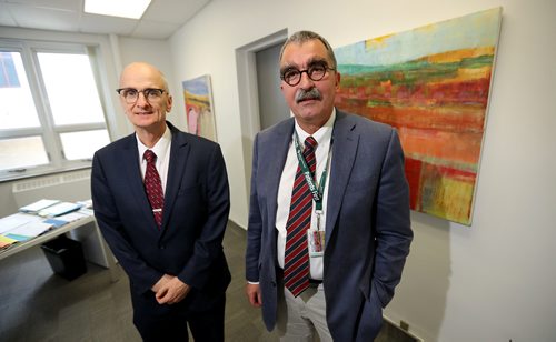 TREVOR HAGAN / WINNIPEG FREE PRESS
Dr. Perry Gray and Dr. Eberhard Renner. Ellen Douglass School, near the HSC, is going to be converted into an ambulatory care clinic, Thursday, October 5, 2017.