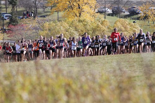 RUTH BONNEVILLE / WINNIPEG FREE PRESS

STDUP FOR SPORTS FRONT...

Varsity girls Team and Open make their way up a hill at the start of the 4000 m  Provincial Cross Country Championships race  at Kilcona Park Wednesday afternoon.  


Provincial Cross Country Championships
Kilcona Park, October 11, 2017


Oct 11, 2017