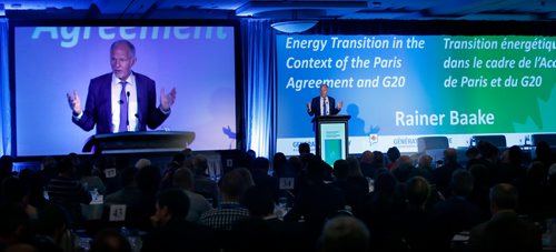 WAYNE GLOWACKI / WINNIPEG FREE PRESS.  

Rainer Baake, State Secretary, Federal Ministry for Economic Affairs and Energy in Germany speaks at the Generation Energy Forum Wednesday at the RBC Convention Centre.  Martin Cash story Oct.11 2017