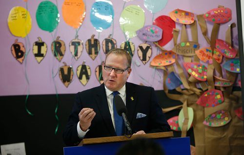 WAYNE GLOWACKI / WINNIPEG FREE PRESS

Families Minister Scott Fielding at the Child and Family Services reform announcement held at the Andrews Street Family Centre Thursday. Nick Martin story Oct.12 2017