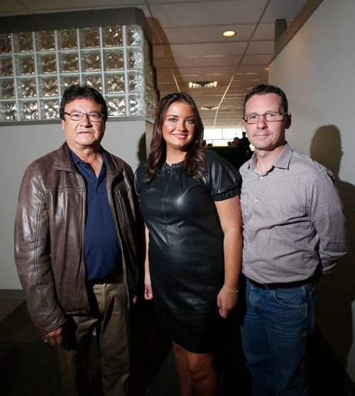 WAYNE GLOWACKI / WINNIPEG FREE PRESS

First Nation entrepreneurs from left, Oliver Owen of Amik Aviation,  Angie Zachary of The Be-YOU-Tee Factory and Robert Zacharias of 7 Acre Wood Animal Boarding Kennel told their success stories at the Aboriginal Chamber of Commerce luncheon held at the  Assiniboia Downs Thursday. Martin Cash story Oct.12 2017