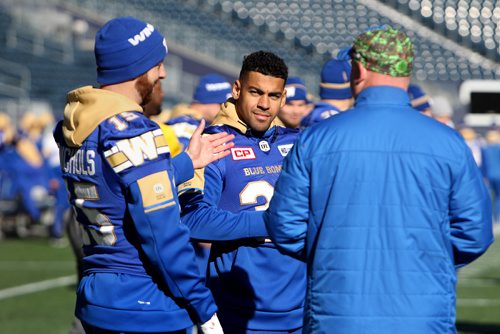 RUTH BONNEVILLE / WINNIPEG FREE PRESS

Winnipeg Blue Bombers at a walk-thru practice at Investors Group Field Friday prepping for their game against BC Lions Saturday afternoon.  
BB #33 Andrew Harris and #15 Matt Nichols at practice



Oct 13,, 2017