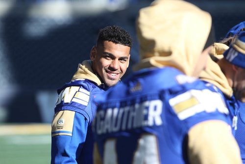 RUTH BONNEVILLE / WINNIPEG FREE PRESS

Winnipeg Blue Bombers at a walk-thru practice at Investors Group Field Friday prepping for their game against BC Lions Saturday afternoon.  
BB #33 Andrew Harris.  

Oct 13,, 2017
