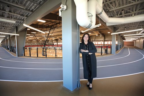 RUTH BONNEVILLE / WINNIPEG FREE PRESS

$20.5 MILLION FIELDHOUSE OPENS - Dakota Community Centre/Johnathan Toews  Fieldhouse at 1188 Dakota Street, new fieldhouse adds 60,000 square feet of exceptional sport, recreational and multi-use space to the Dakota Community Centre Campus and has been designed with outstanding accessibility features. 
Photo of CEO Michele Augert, showing off the grand facility.  
Standup photo 
Oct 13,, 2017