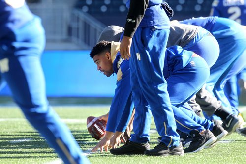 RUTH BONNEVILLE / WINNIPEG FREE PRESS

Winnipeg Blue Bombers at a walk-thru practice at Investors Group Field Friday prepping for their game against BC Lions Saturday afternoon.  
BB #33 Andrew Harris.  

Oct 13,, 2017