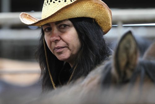 RUTH BONNEVILLE / WINNIPEG FREE PRESS

Rhonda Snow a farmer from Fort Frances Ontario says goodbye to half of her rare endangered breed of small horses known as Ojibway ponies at the Grunthal Livestock Auction Mart on Saturday.  Snow was told to sell the horses and ponies to cover her financial responsiblities as part of the divorce. 

The Ojibway ponies, which once roamed the wilds from Fort Frances to Minnesota, are now rare because of technological changes in agriculture that left them less relevant.  There are said to be  fewer than 50 breeding Ojibway ponies alive in the world.
 
See Bill Redekop story.  
Oct 14,, 2017
