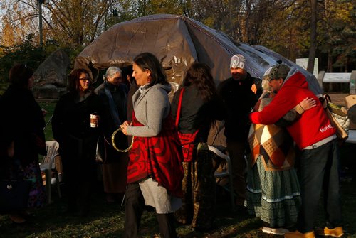 WAYNE GLOWACKI / WINNIPEG FREE PRESS

In centre, Michèle Audette, Commissioner for the National Inquiry into Missing and Murdered Indigenous Women and Girls at the Sunrise Ceremony held Monday morning  at The Forks. The hearings begin in Winnipeg Monday. Oct.16 2017
